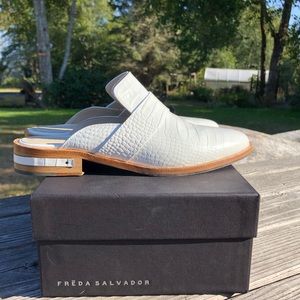 Freda Salvador White Embossed Crocodile Keen Mules